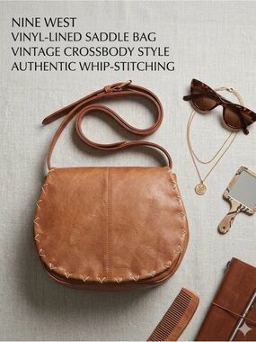 Nine West Tan Whip-Stitch Saddle Crossbody Bag